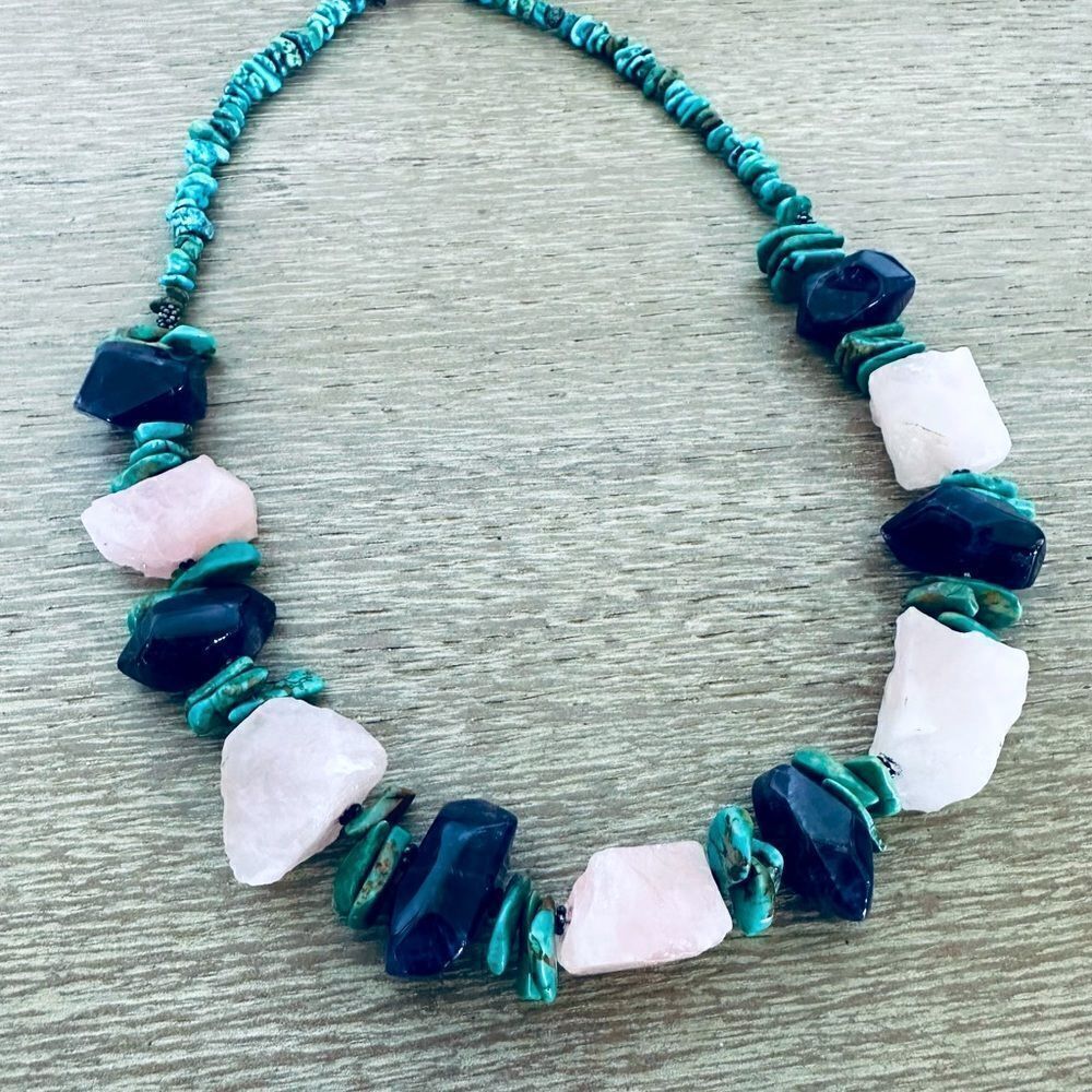 Amethyst Rock Turquoise Stone Handmade Necklace
